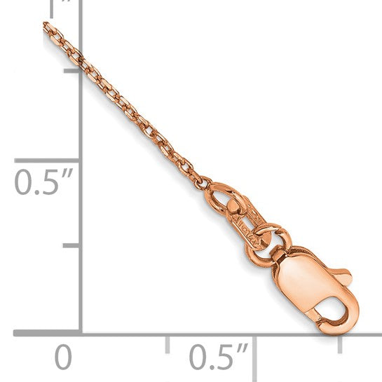 Tobillera de 14K de Oro Rosa de 10 pulgadas con Cadena de Eslabón de 1.10 mm Cortada con Diamante y Cierre de Langosta