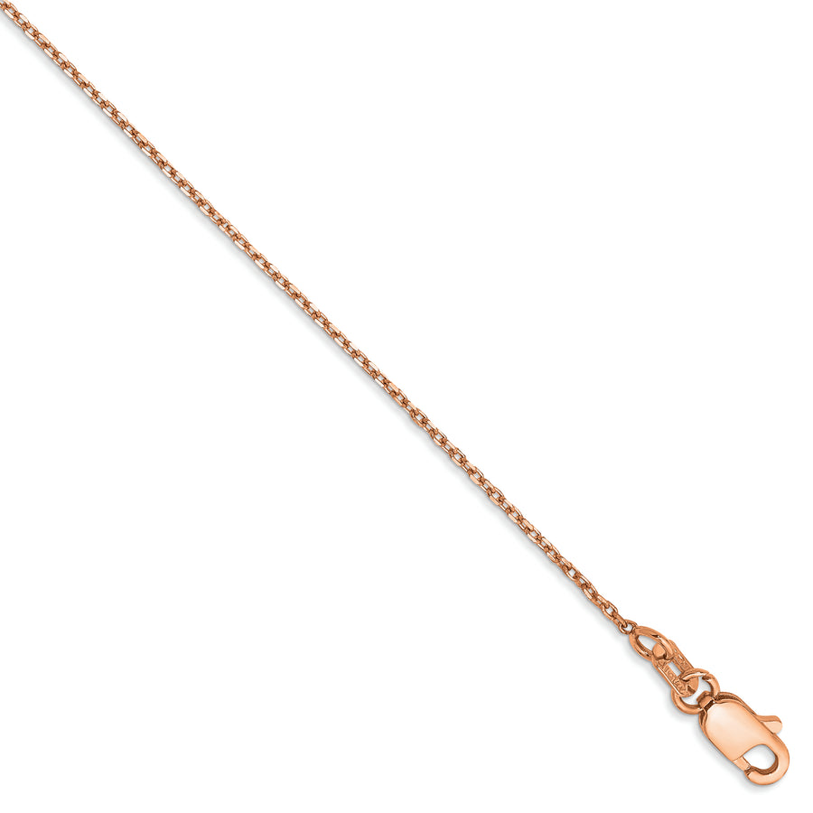 Tobillera de 14K de Oro Rosa de 10 Pulgadas con Cadena de Eslabón de 1.10 mm Cortada con Diamante y Cierre de Langosta