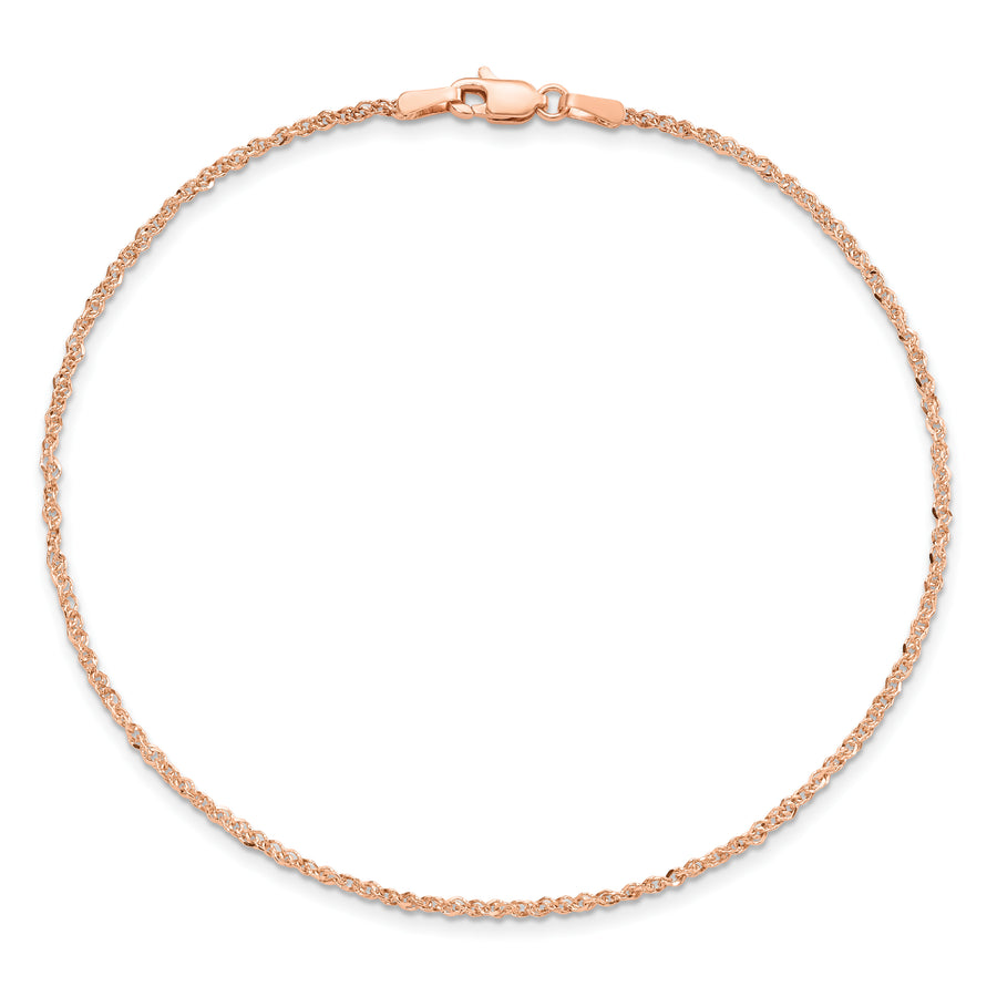 Tobillera de 14K Oro Rosa de 10 Pulgadas con Cadena Tipo Ropa de 1.7 mm y Cierre Langosta