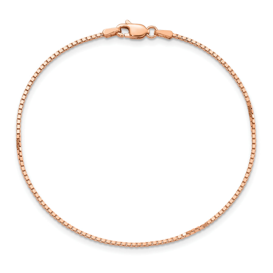 Pulsera de 8 pulgadas con eslabones tipo Caja de 1.1 mm en Oro Rosa de 14k con Cierre de Langosta