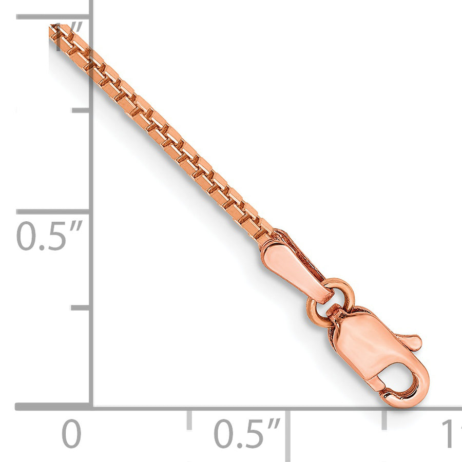 Pulsera de 7 pulgadas con eslabones tipo Caja de 1.3 mm en Oro Rosa de 14k con Cierre de Langosta