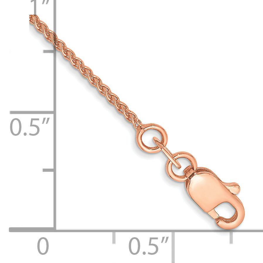 Tobillera 14K Oro Rosa 9 Pulgadas 1mm Sólida Pulida Spiga con Cierre de Langosta