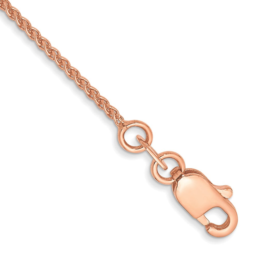Tobillera 14K Oro Rosa 9 Pulgadas 1mm Sólida Pulida Spiga con Cierre de Langosta