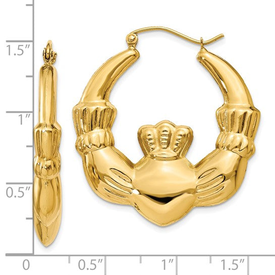 Aretes de Aro Claddagh Pulidos en Oro Amarillo de 14k