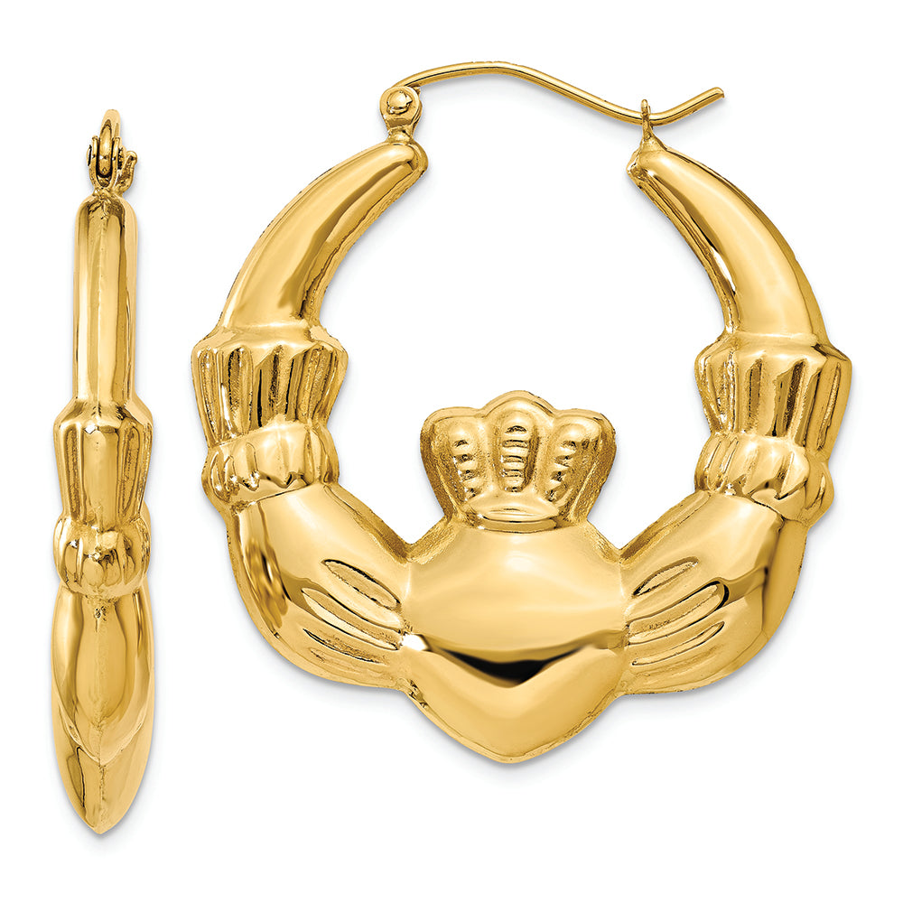 Aretes de Aro Claddagh Pulidos en Oro Amarillo de 14k