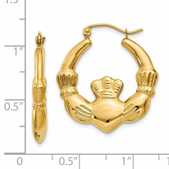 Aretes de Aro Claddagh en Oro Amarillo de 14k Pulido