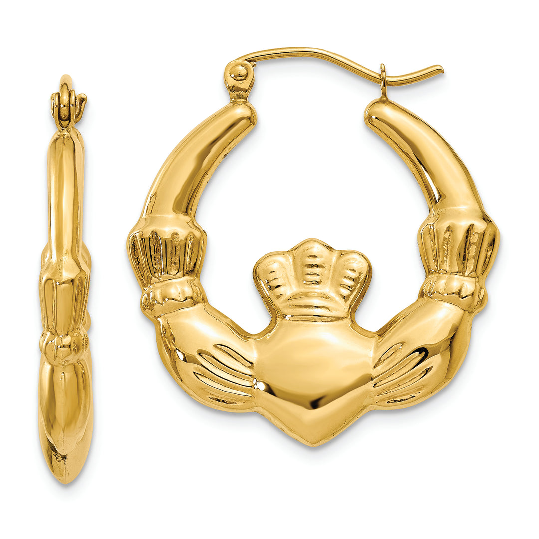 Aretes de Aro Claddagh en Oro Amarillo de 14k Pulido