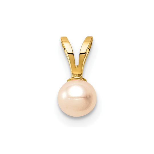 4-5mm Near Round Pink Freshwater Cultured Pearl Pendant in 14k Yellow Gold