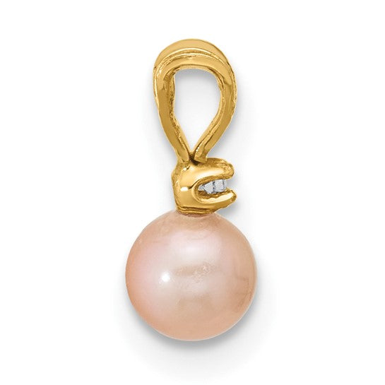 Pink Freshwater Cultured Pearl and CZ Pendant in 14k Madi K Gold (4-5mm)