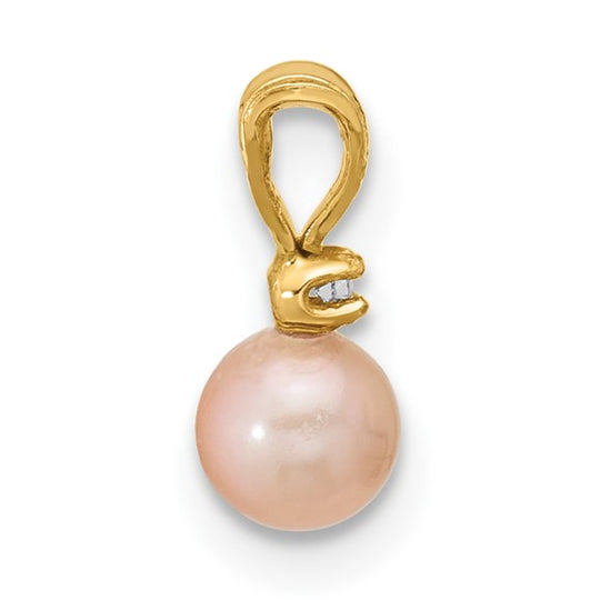 Pink Freshwater Cultured Pearl and CZ Pendant in 14k Madi K Gold (4-5mm)