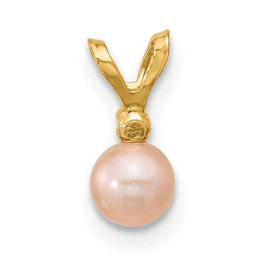 Pink Freshwater Cultured Pearl and CZ Pendant in 14k Madi K Gold (4-5mm)
