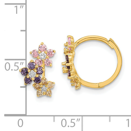 Aretes de Aro con Bisagra y Flores Multicolor de Circonia Cúbica en Oro de 14K – Madi K