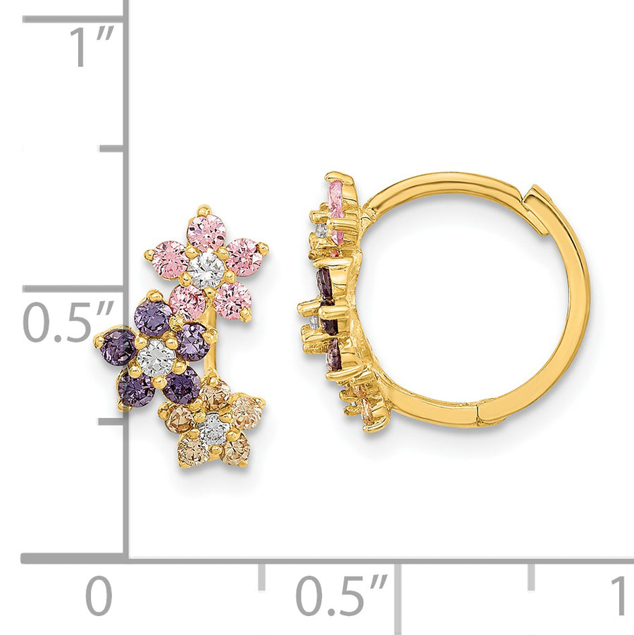 Aretes de Aro con Bisagra y Flores Multicolor de Circonia Cúbica en Oro de 14K – Madi K