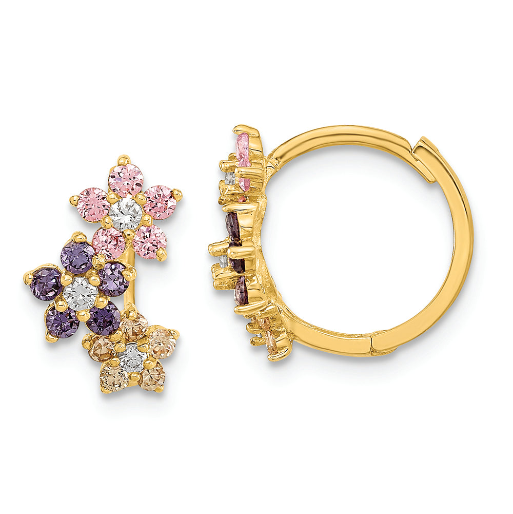 Aretes de Aro con Bisagra y Flores Multicolor de Circonia Cúbica en Oro de 14K – Madi K