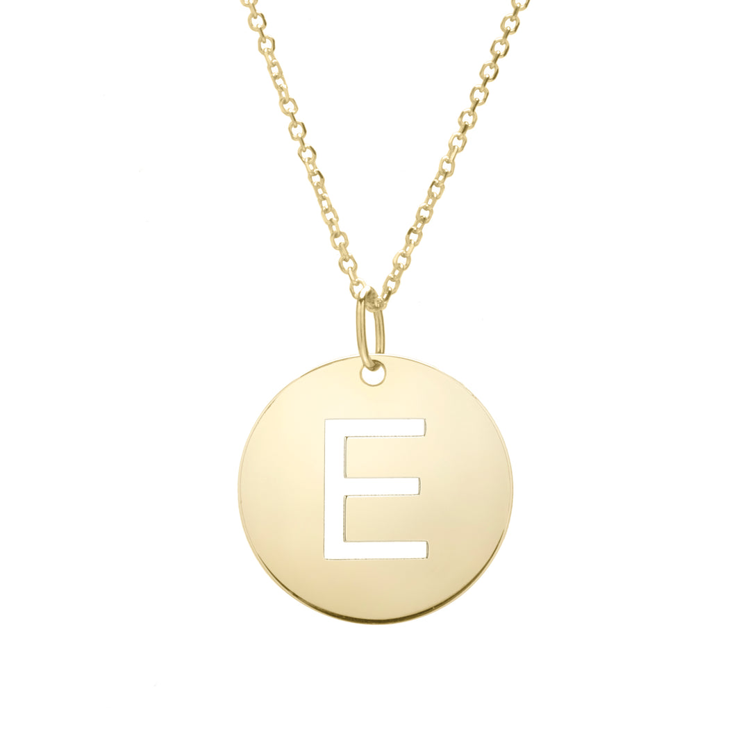 Collar con inicial E de disco de oro de 14 quilates