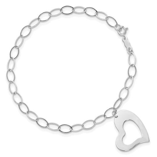 Pulsera de Corazón Colgante en Oro Blanco de 14k
