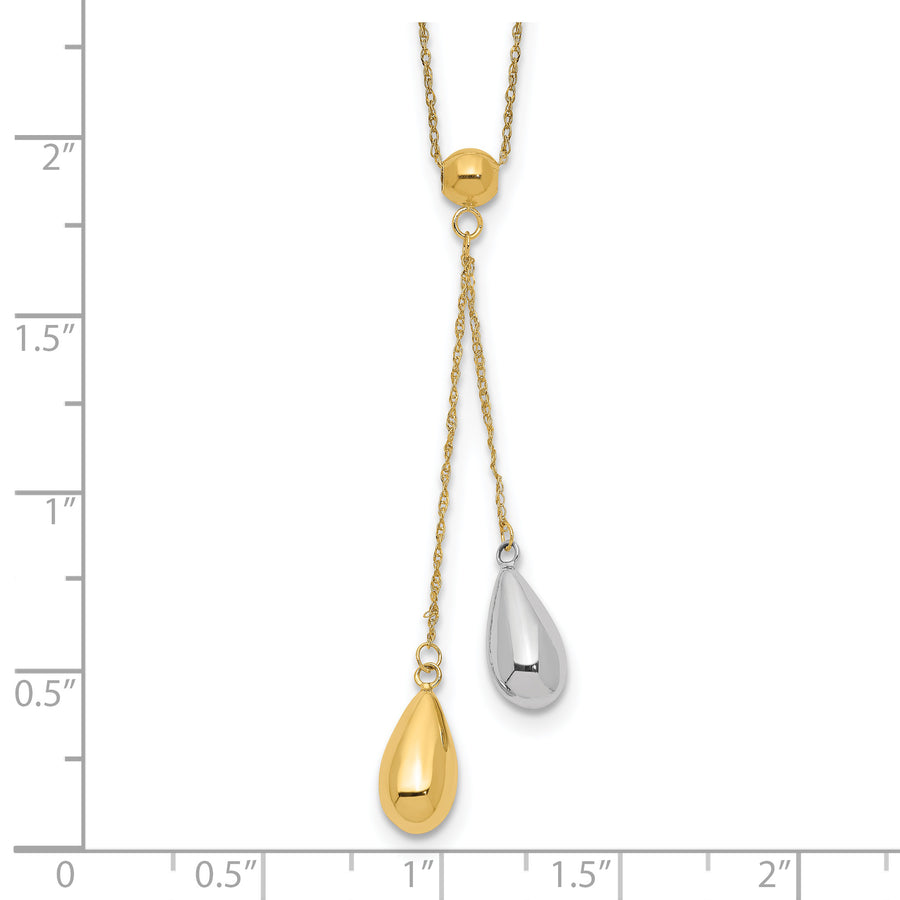 Collar Lariat con Gota Hinchada en Oro Amarillo y Blanco de 14K