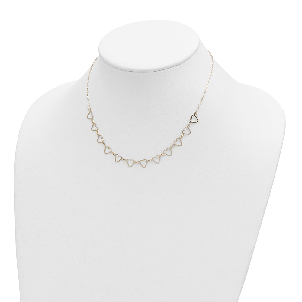 14K Yellow Gold Open Flat Hearts and Oval Cable Chain Necklace 16 inches + 2 inches extension