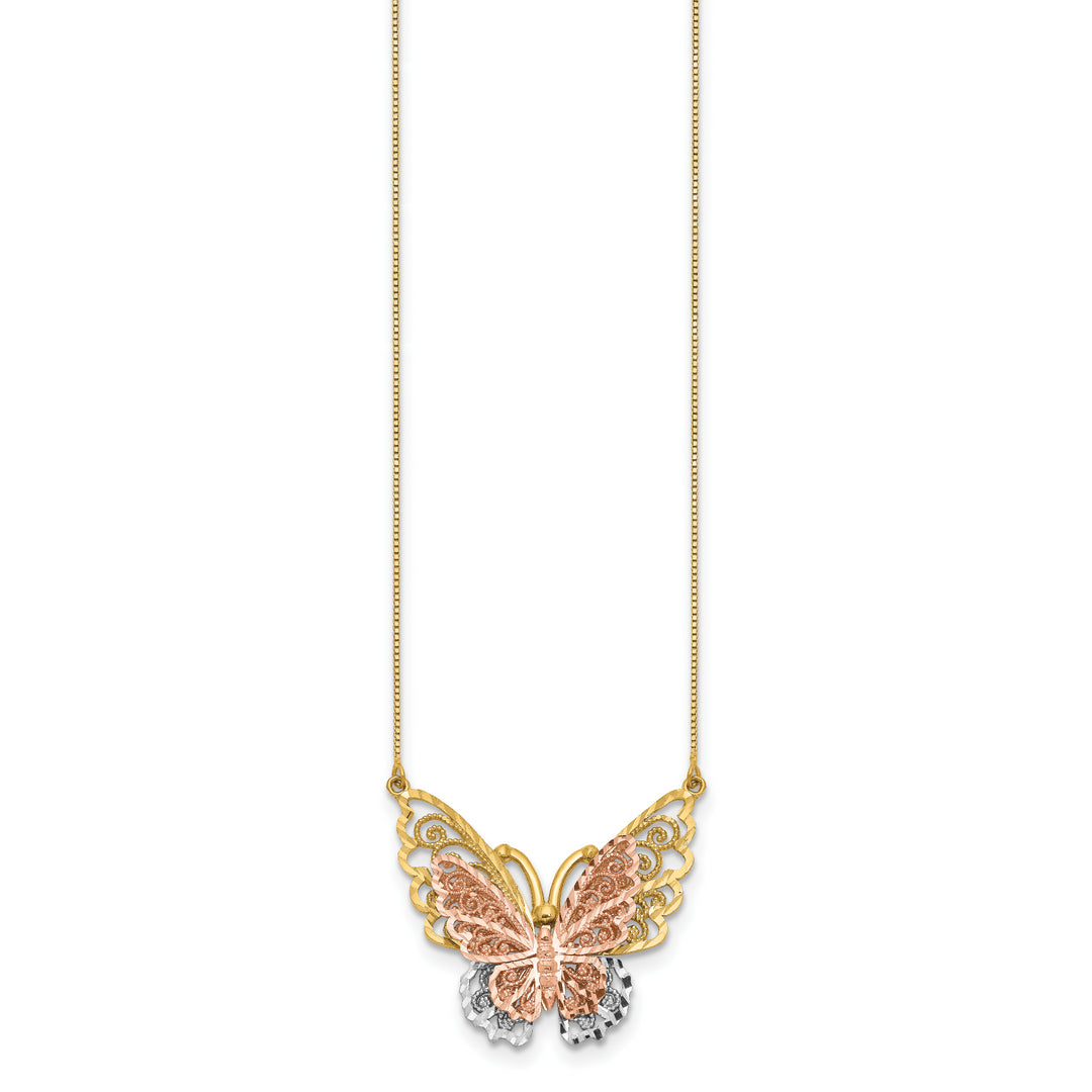 Butterfly Necklace in 14K Yellow and Rose Gold with Rhodium