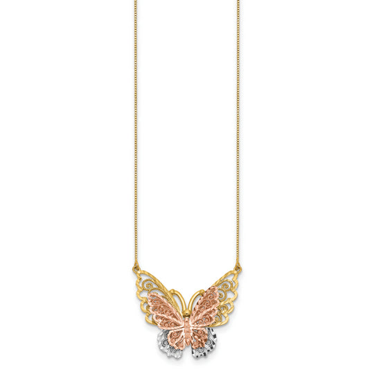 Butterfly Necklace in 14K Yellow and Rose Gold with Rhodium