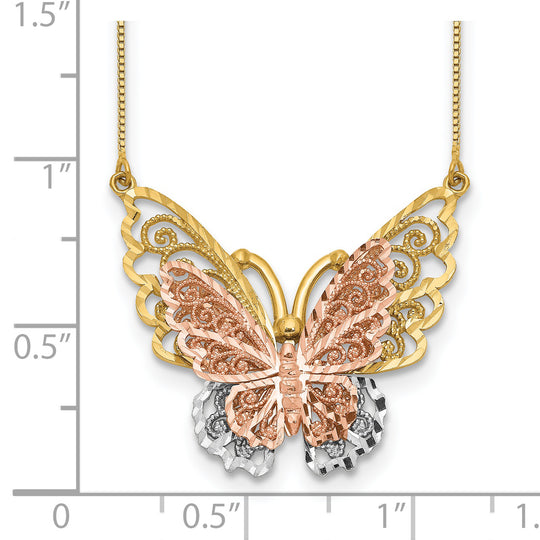 Butterfly Necklace in 14K Yellow and Rose Gold with Rhodium