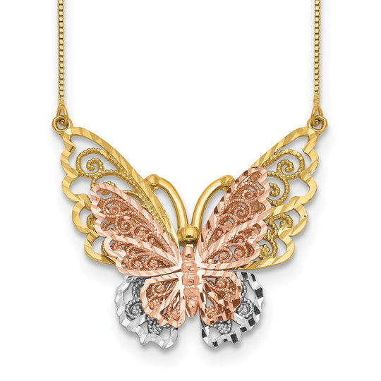 Butterfly Necklace in 14K Yellow and Rose Gold with Rhodium