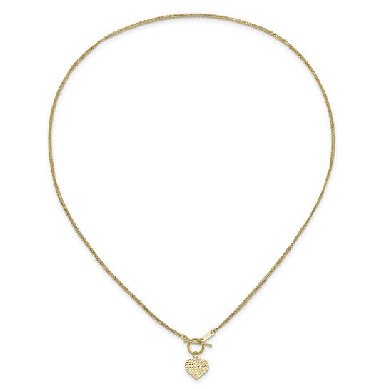 Collar de Oro Amarillo de 14K con Corazón y Cierre Toggle, de 3 Hilos con Corte Diamante