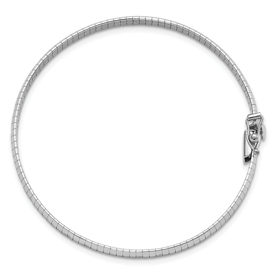 Pulsera Omega de 14k en Oro Blanco – 7.5" con Acabado Pulido y Satinado, Corte Diamante de 4 mm