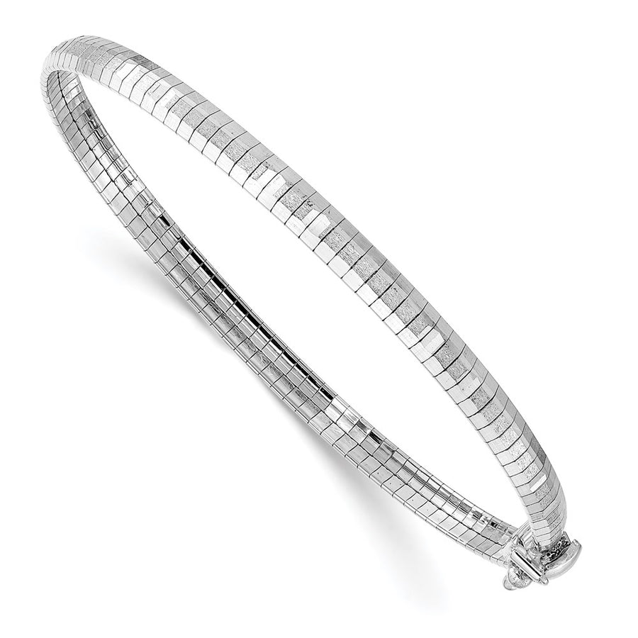 Pulsera Omega de 14k en Oro Blanco – 7.5" con Acabado Pulido y Satinado, Corte Diamante de 4 mm