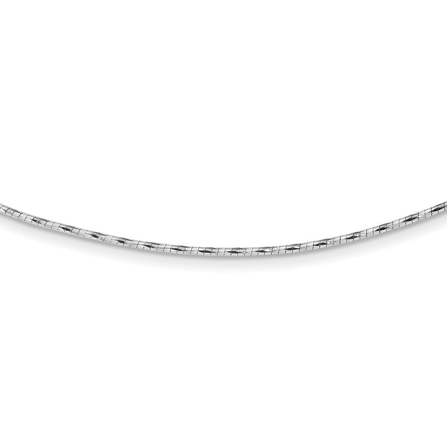 Collar Omega 14K Blanco Pulido con Extensión de 2 in y Detalle Torcido