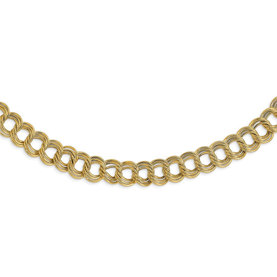 14K Yellow Gold Polished Triple Fancy Link Necklace – 18 Inches