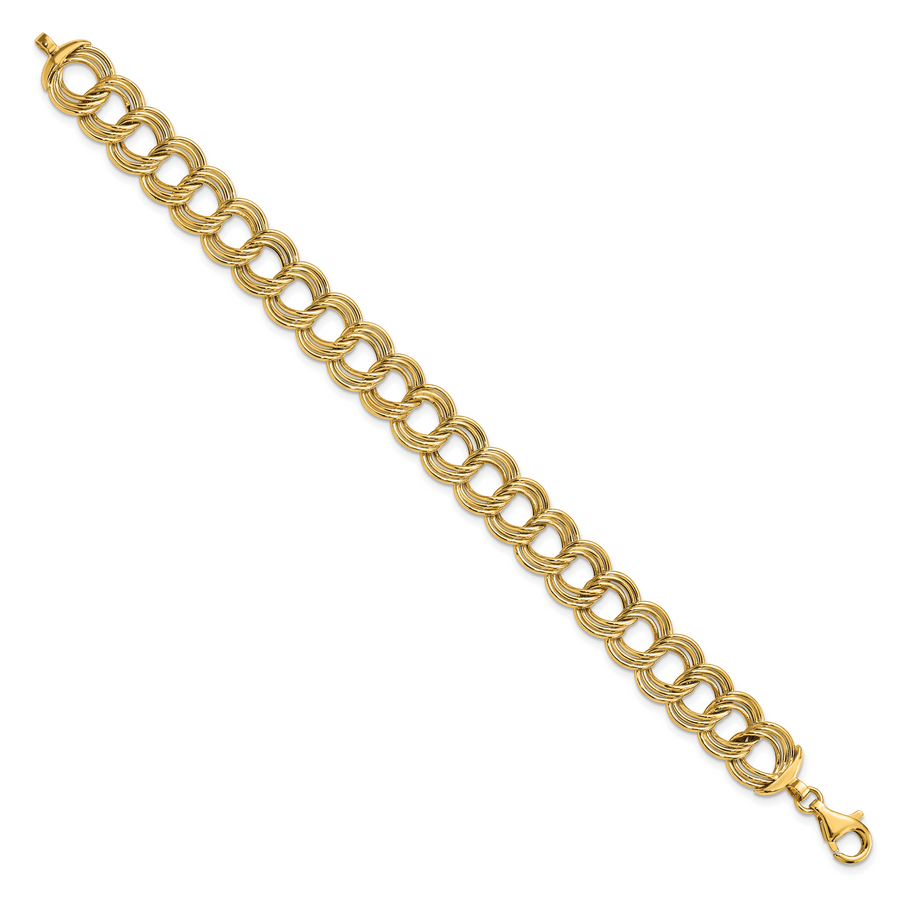 Pulsera 14K Pulida con Triple Enlace Fancy