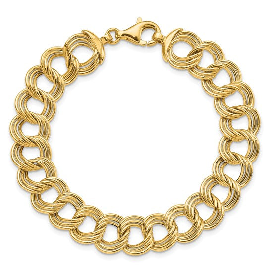 Pulsera 14K Pulida con Triple Enlace Fancy