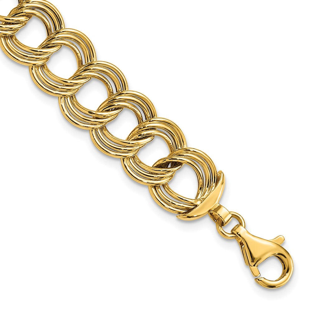Pulsera 14K Pulida con Triple Enlace Fancy