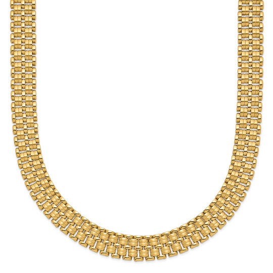 14K Brushed and Polished Basketweave Necklace 17" Inches