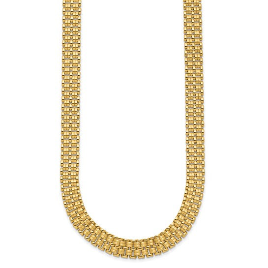 14K Brushed and Polished Basketweave Necklace 17" Inches