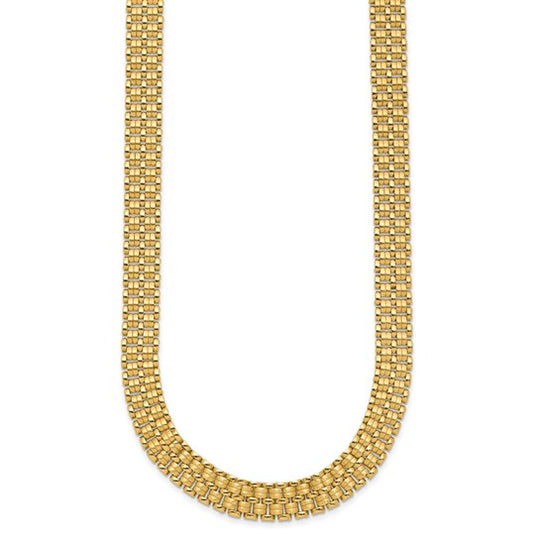 14K Brushed and Polished Basketweave Necklace 17" Inches