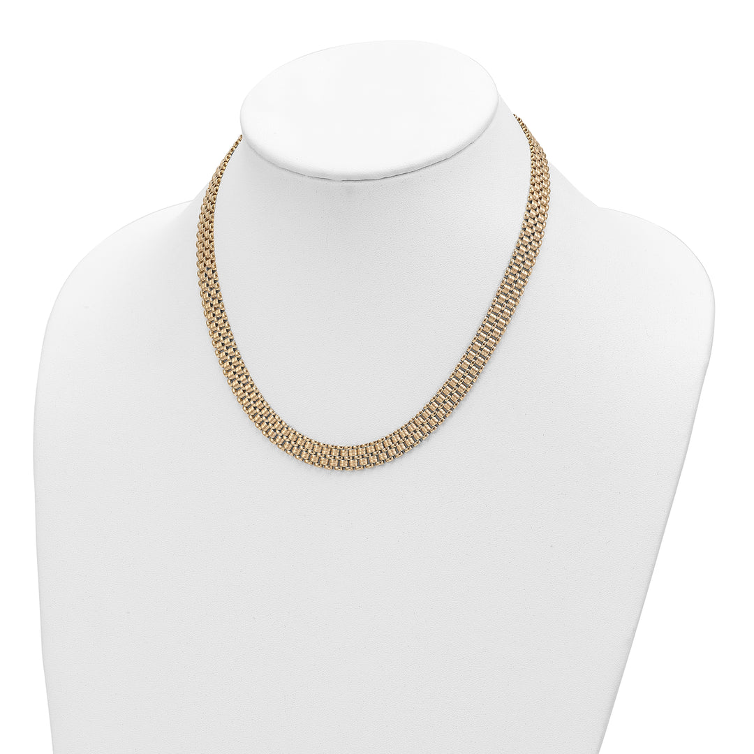 14K Brushed and Polished Basketweave Necklace 17" Inches