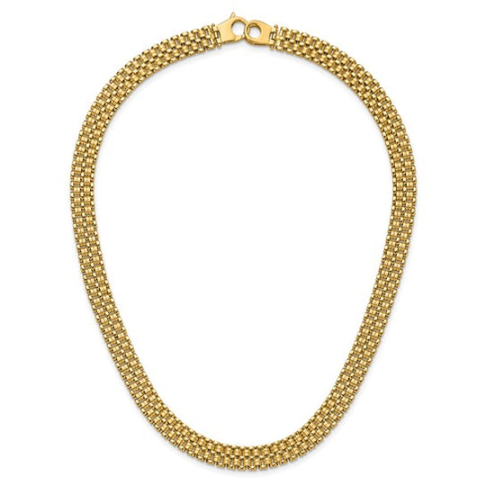 14K Brushed and Polished Basketweave Necklace 17" Inches
