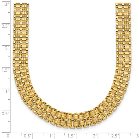 14K Brushed and Polished Basketweave Necklace 17" Inches