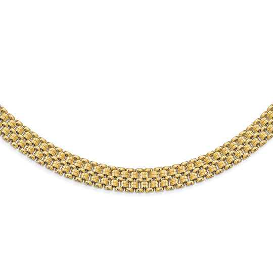 14K Brushed and Polished Basketweave Necklace 17" Inches