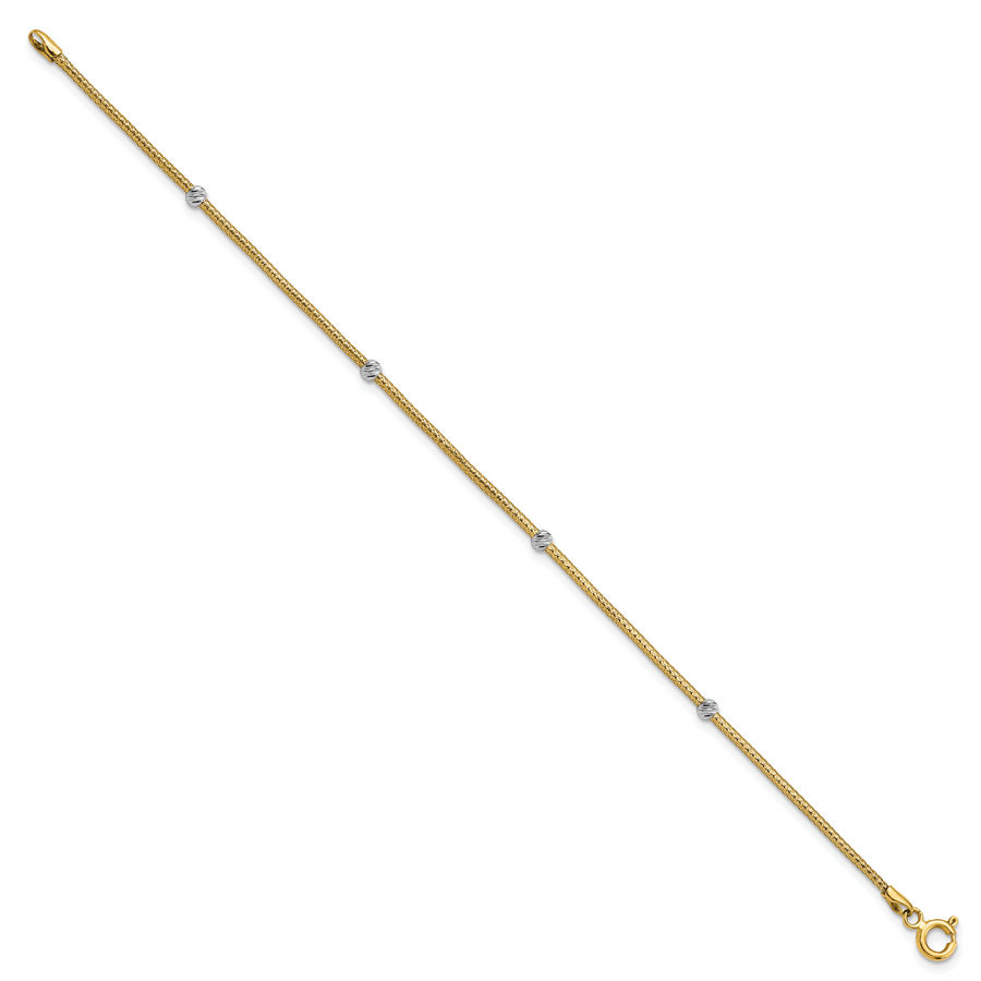 Pulsera de Cuentas Tejida Flexible de Oro 14K con Rodio