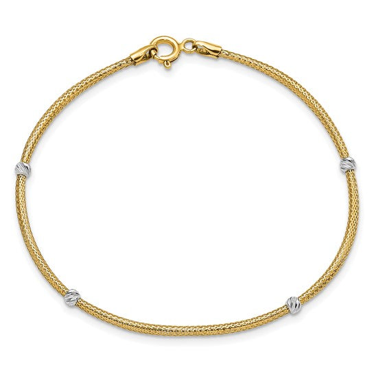 Pulsera de Cuentas Tejida Flexible de Oro 14K con Rodio