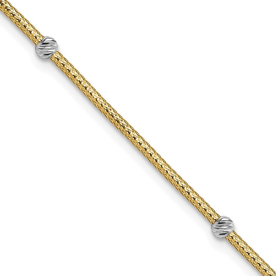 Pulsera de Cuentas Tejida Flexible de Oro 14K con Rodio