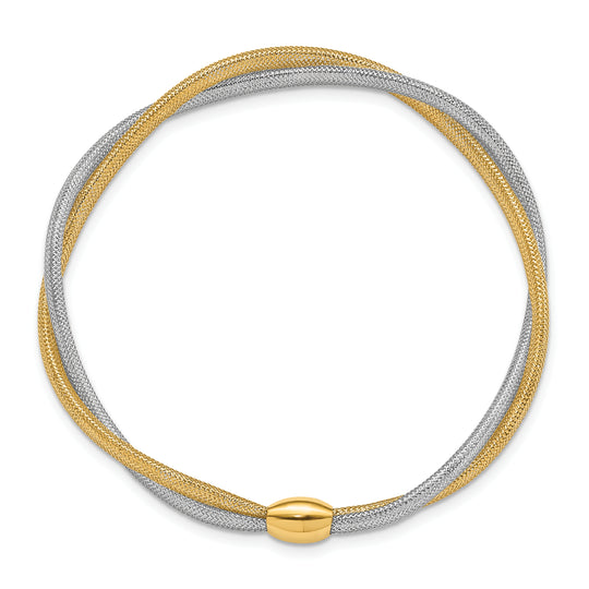 Pulsera 14K con Malla Trenzada y Rodio, Estilo Stretch