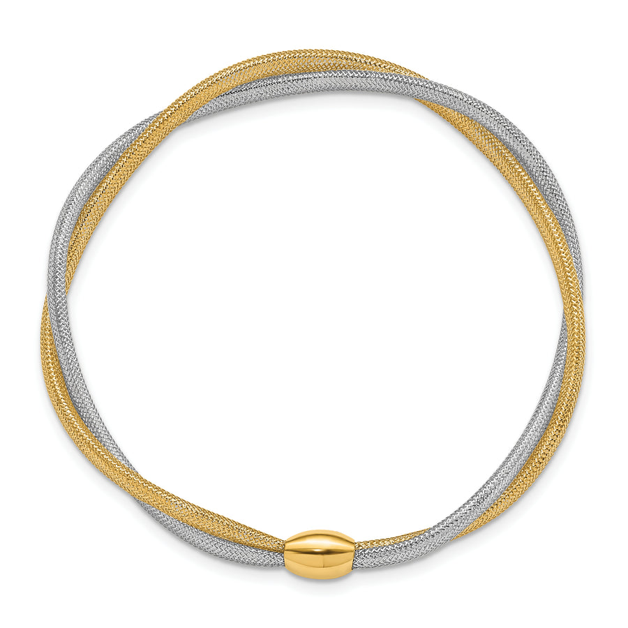 Pulsera 14K con Malla Trenzada y Rodio, Estilo Stretch