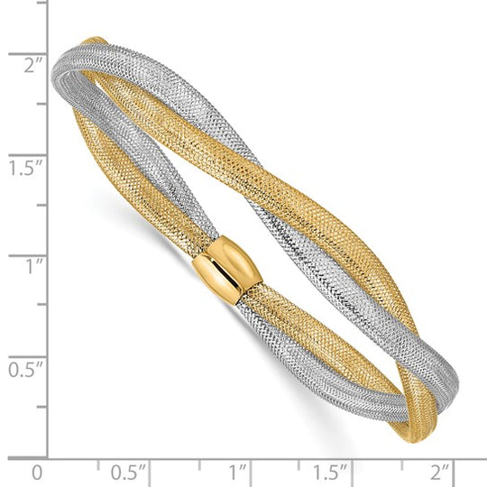 Pulsera 14K con Malla Trenzada y Rodio, Estilo Stretch