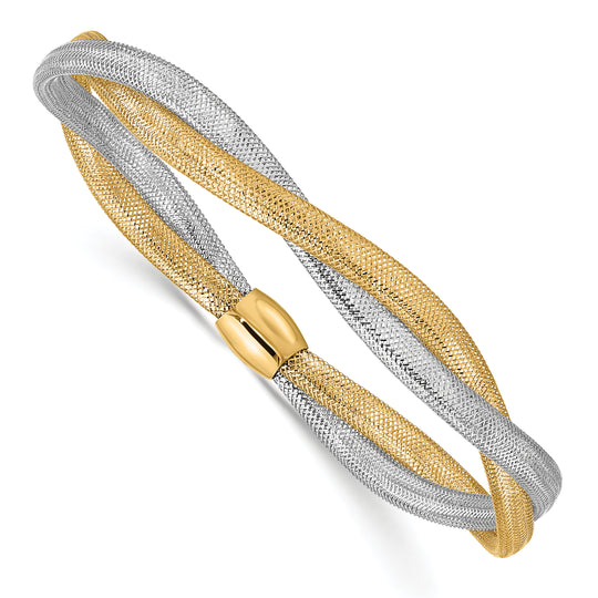Pulsera 14K con Malla Trenzada y Rodio, Estilo Stretch