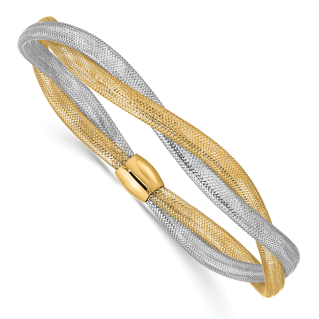 Pulsera 14K con Malla Trenzada y Rodio, Estilo Stretch