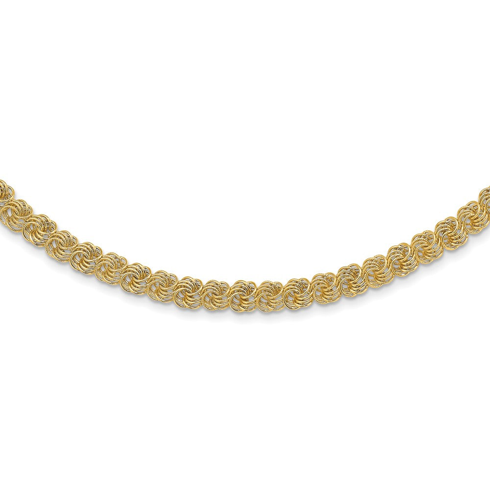 14K Yellow Gold Textured and Polished Quadruple Link Necklace - 18 Inches